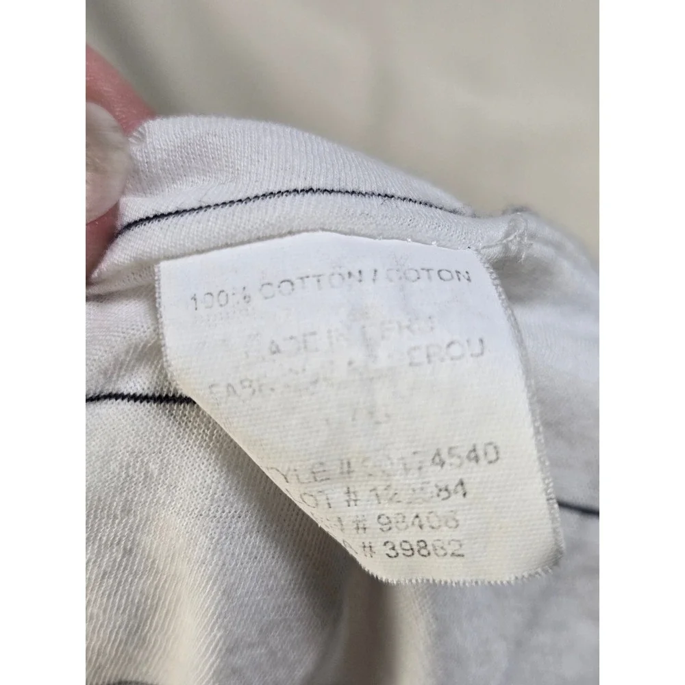 Women's Theory Large White Striped Scoop Neck Short Sleeve Cotton Shirt Preppy - Picture 3 of 4